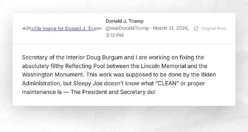 Donald J. Trump: "Secretary of the Interior Doug Burgum and I are working on fixing the absolu...