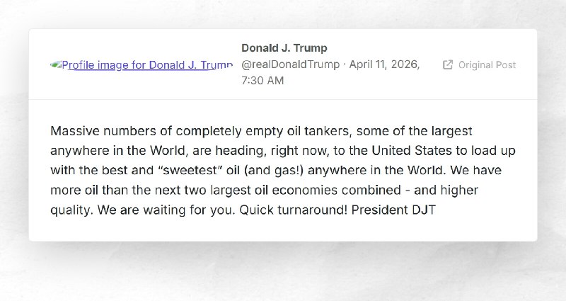 Donald J. Trump: "Massive numbers of completely empty oil tankers, some of the largest anywher...