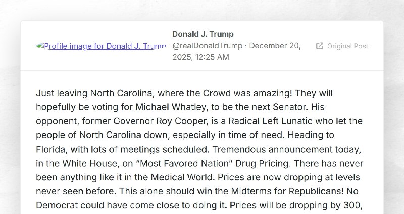 Donald J. Trump: "Just leaving North Carolina, where the Crowd was amazing! They will hopefull...