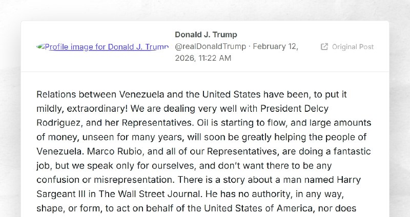 Donald J. Trump: "Relations between Venezuela and the United States have been, to put it mildl...