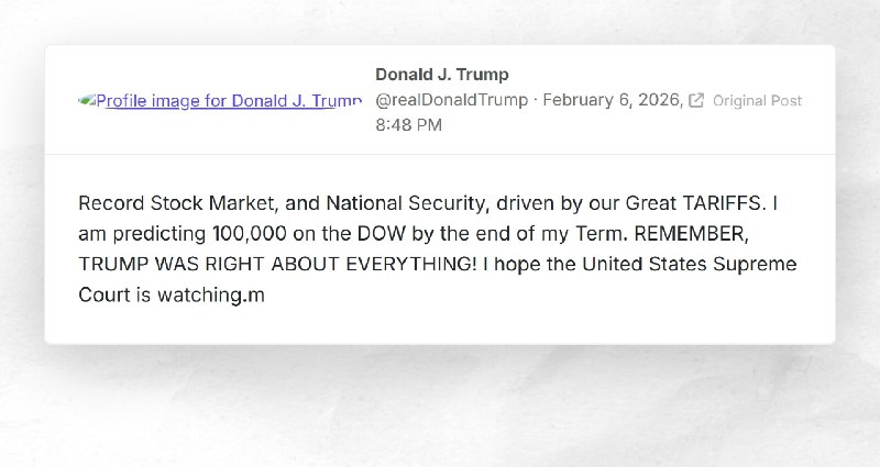 Donald J. Trump: "Record Stock Market, and National Security, driven by our Great TARIFFS. I a...
