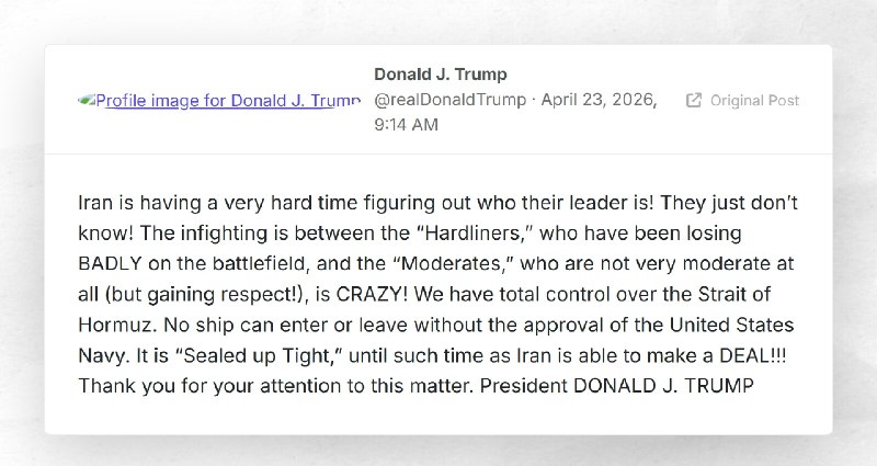 Donald J. Trump: "Iran is having a very hard time figuring out who their leader is! They just ...