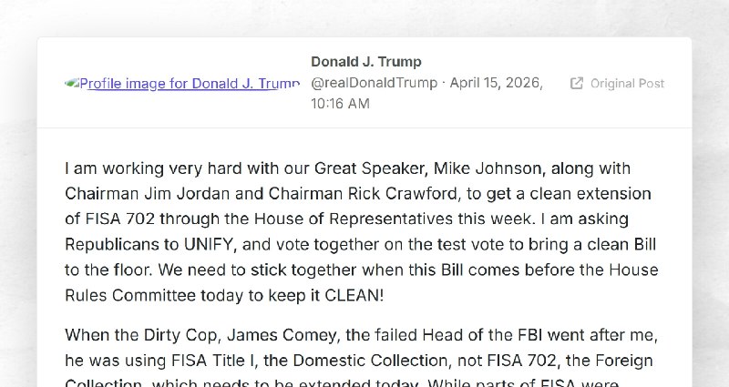 Donald J. Trump: "I am working very hard with our Great Speaker, Mike Johnson, along with Chai...