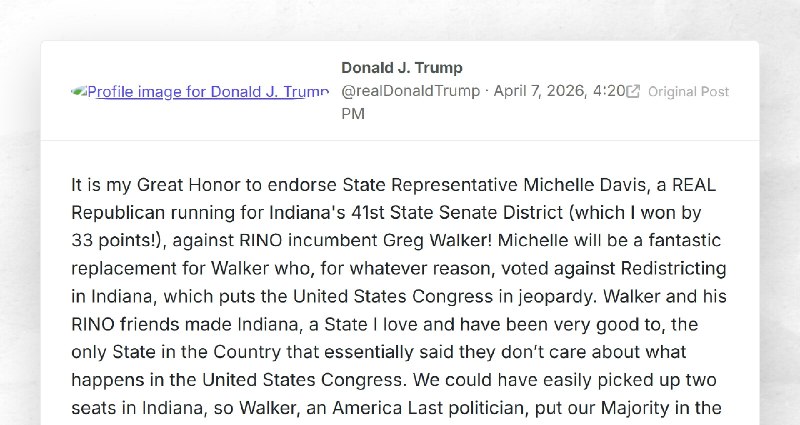 Donald J. Trump: "It is my Great Honor to endorse State Representative Michelle Davis, a REAL ...
