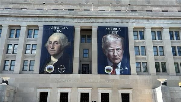 Three-story tall banners of POTUS and George Washington have been hung on the front of the Department of the Interior building. The wording above Washington is “America’s First” in reference to him being America’s first president. The wording above President Trump is “America First”—which needs no explanation!2026-07-05 15:38 UTCLink