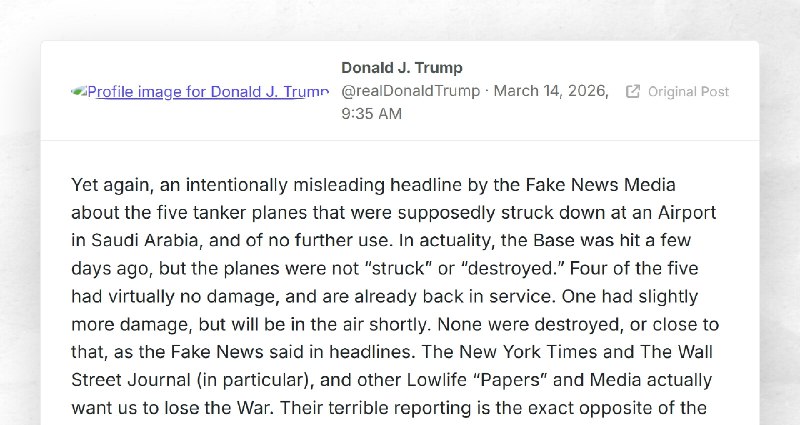 Donald J. Trump: "Yet again, an intentionally misleading headline by the Fake News Media about...