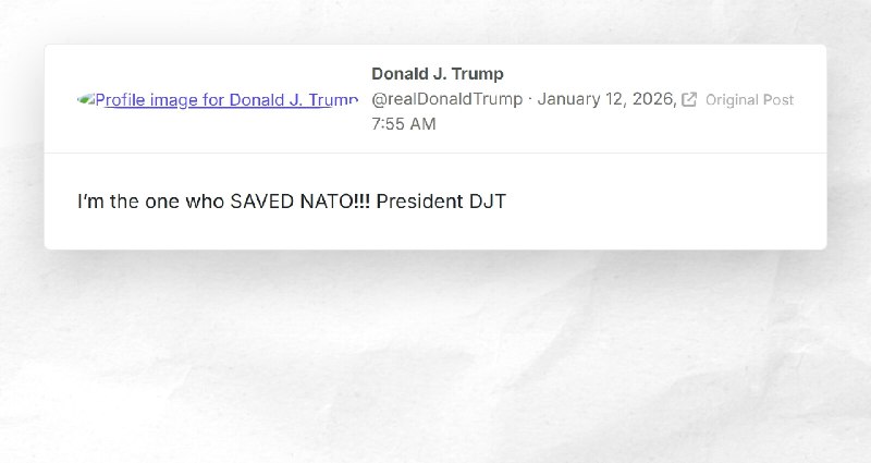 Donald J. Trump: "I’m the one who SAVED NATO!!! President DJT"