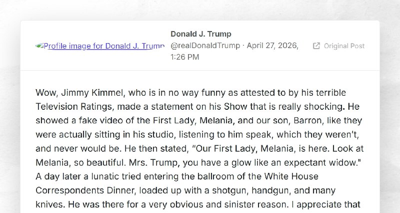 Donald J. Trump: "Wow, Jimmy Kimmel, who is in no way funny as attested to by his terrible Tel...