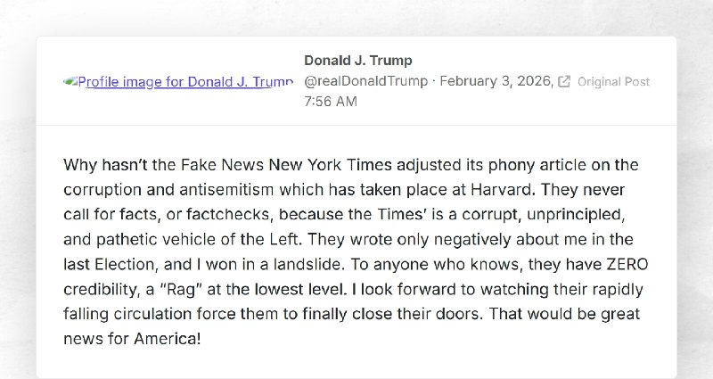 Donald J. Trump: "Why hasn’t the Fake News New York Times adjusted its phony article on the co...