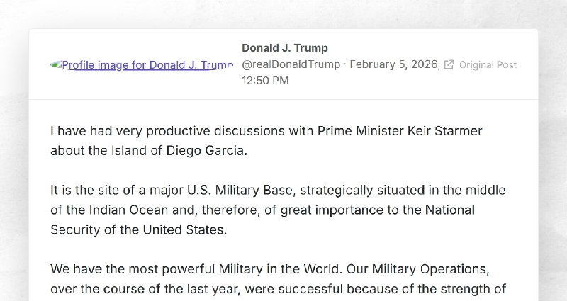 Donald J. Trump: "I have had very productive discussions with Prime Minister Keir Starmer abou...