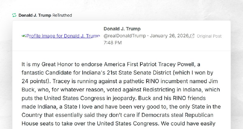 Donald J. Trump: "RT @realDonaldTrumpIt is my Great Honor to endorse America First Patriot Tra...