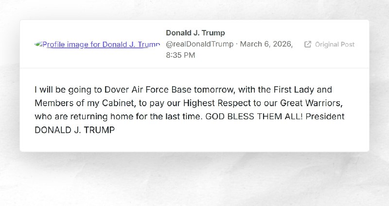 Donald J. Trump: "I will be going to Dover Air Force Base tomorrow, with the First Lady and Me...