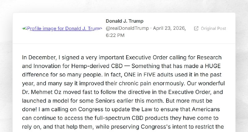 Donald J. Trump: "In December, I signed a very important Executive Order calling for Research ...