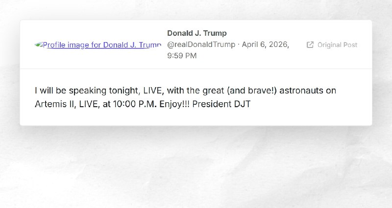 Donald J. Trump: "I will be speaking tonight, LIVE, with the great (and brave!) astronauts on ...
