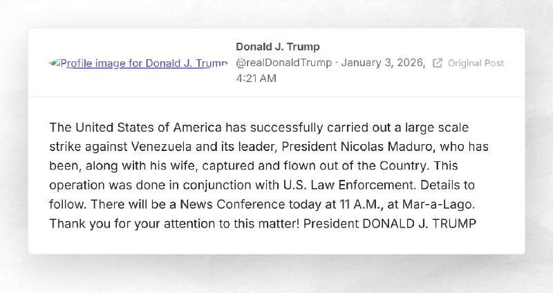 Donald J. Trump: "The United States of America has successfully carried out a large scale stri...