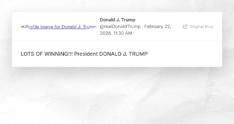 Donald J. Trump: "LOTS OF WINNING!!! President DONALD J. TRUMP"