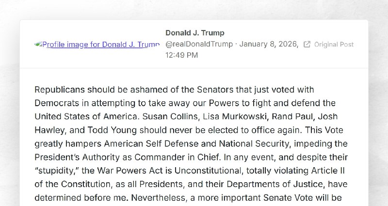 Donald J. Trump: "Republicans should be ashamed of the Senators that just voted with Democrats...