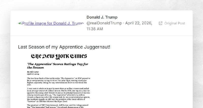 Donald J. Trump: "Last Season of my Apprentice Juggernaut!"