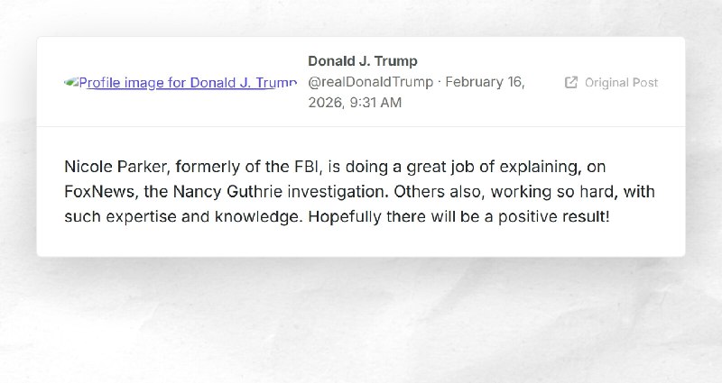 Donald J. Trump: "Nicole Parker, formerly of the FBI, is doing a great job of explaining, on F...