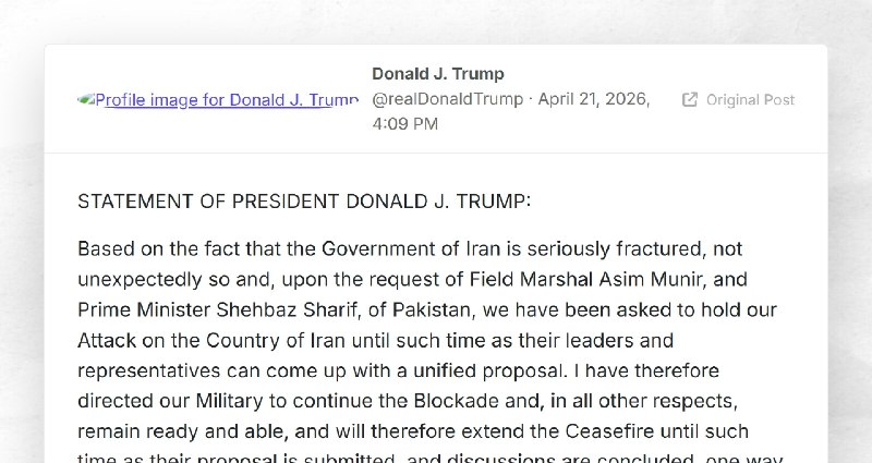 Donald J. Trump: "STATEMENT OF PRESIDENT DONALD J. TRUMP:Based on the fact that the Government...