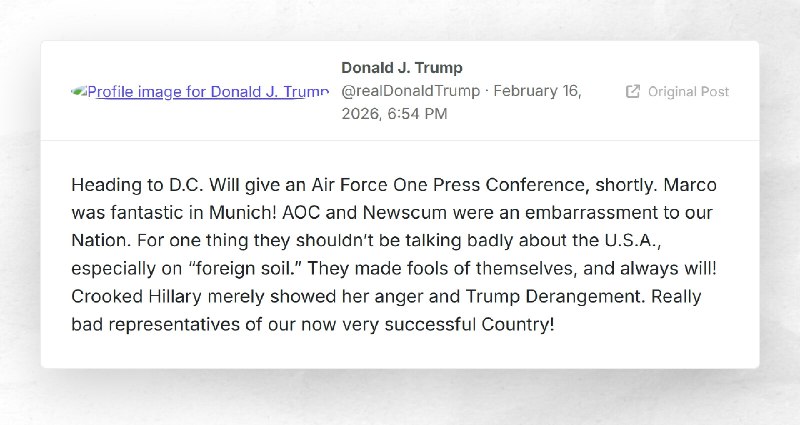 Donald J. Trump: "Heading to D.C. Will give an Air Force One Press Conference, shortly. Marco ...