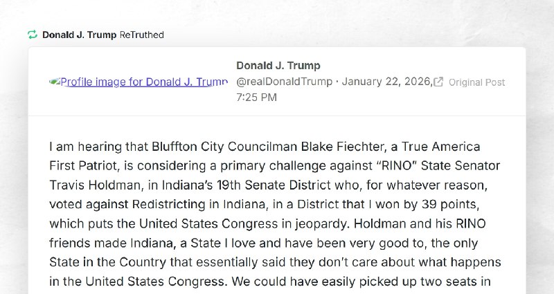 Donald J. Trump: "RT @realDonaldTrumpI am hearing that Bluffton City Councilman Blake Fiechter...