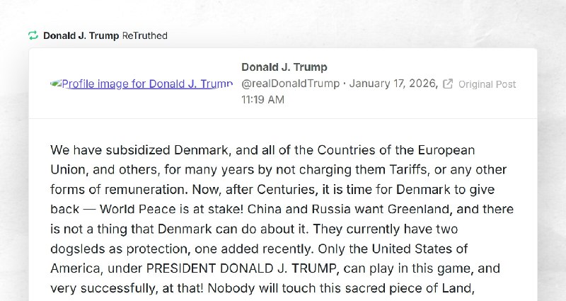 Donald J. Trump: "RT @realDonaldTrumpWe have subsidized Denmark, and all of the Countries of t...