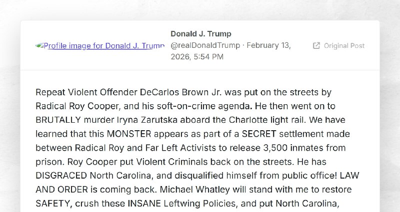 Donald J. Trump: "Repeat Violent Offender DeCarlos Brown Jr. was put on the streets by Radical...