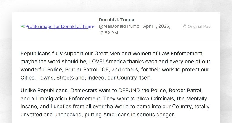 Donald J. Trump: "Republicans fully support our Great Men and Women of Law Enforcement, maybe ...