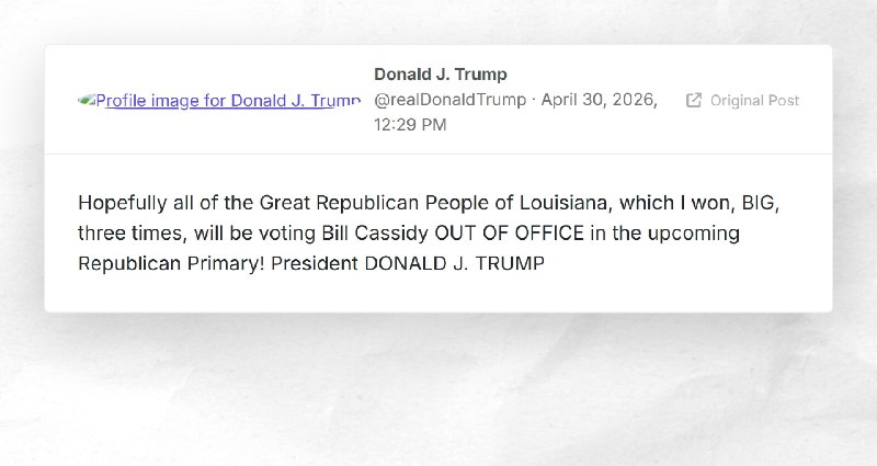 Donald J. Trump: "Hopefully all of the Great Republican People of Louisiana, which I won, BIG,...