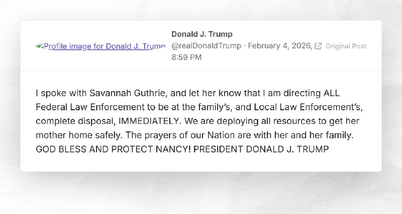 Donald J. Trump: "I spoke with Savannah Guthrie, and let her know that I am directing ALL Fede...