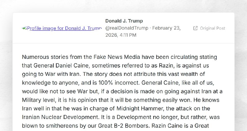 Donald J. Trump: "Numerous stories from the Fake News Media have been circulating stating that...