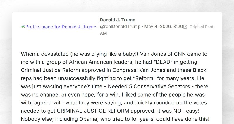 Donald J. Trump: "When a devastated (he was crying like a baby!) Van Jones of CNN came to me w...