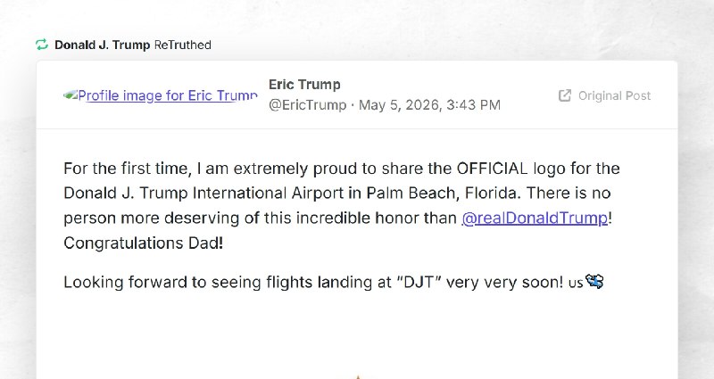 Donald J. Trump: "RT @EricTrumpFor the first time, I am extremely proud to share the OFFICIAL ...