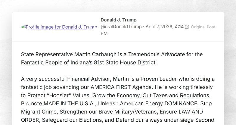 Donald J. Trump: "State Representative Martin Carbaugh is a Tremendous Advocate for the Fantas...