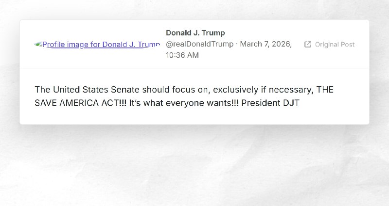 Donald J. Trump: "The United States Senate should focus on, exclusively if necessary, THE SAVE...