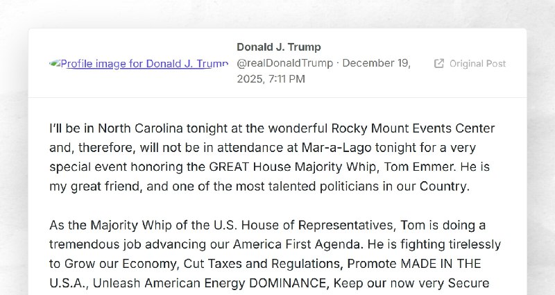 Donald J. Trump: "I’ll be in North Carolina tonight at the wonderful Rocky Mount Events Center...