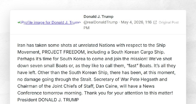 Donald J. Trump: "Iran has taken some shots at unrelated Nations with respect to the Ship Move...