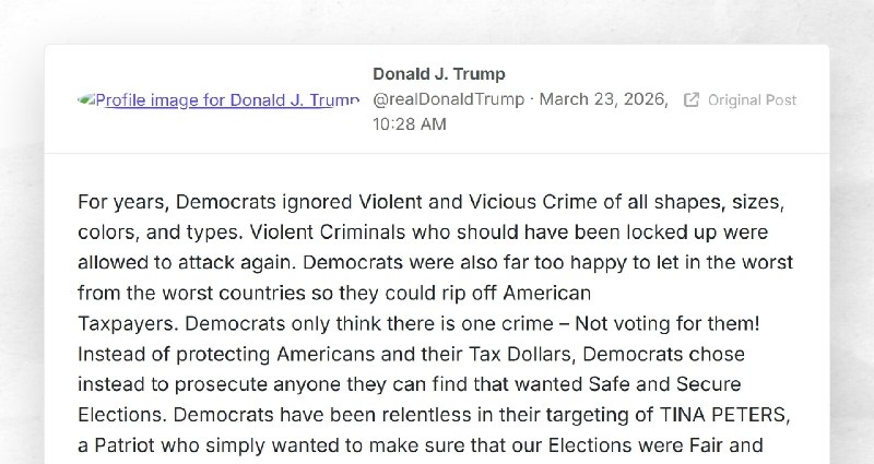 Donald J. Trump: "For years, Democrats ignored Violent and Vicious Crime of all shapes, sizes,...