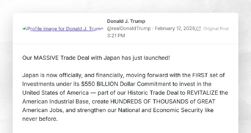 Donald J. Trump: "Our MASSIVE Trade Deal with Japan has just launched!&nbsp;Japan is now officially...