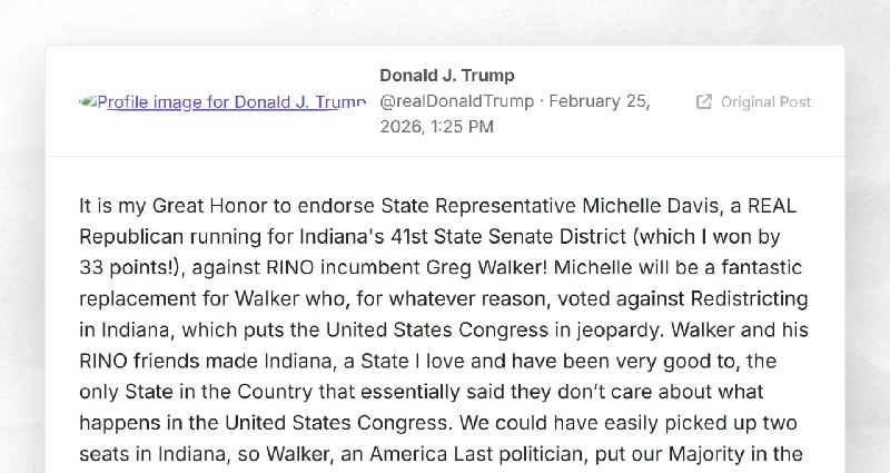 Donald J. Trump: "It is my Great Honor to endorse State Representative Michelle Davis, a REAL ...
