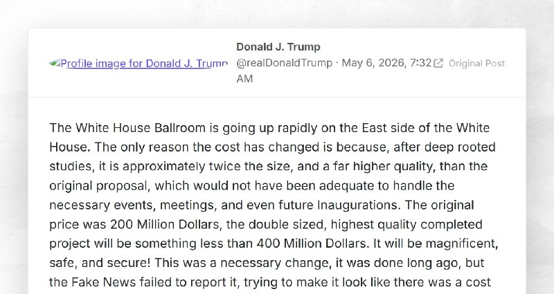 Donald J. Trump: "The White House Ballroom is going up rapidly on the East side of the White H...
