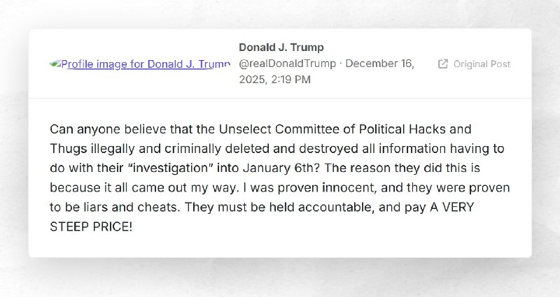 Donald J. Trump: "Can anyone believe that the Unselect Committee of Political Hacks and Thugs ...