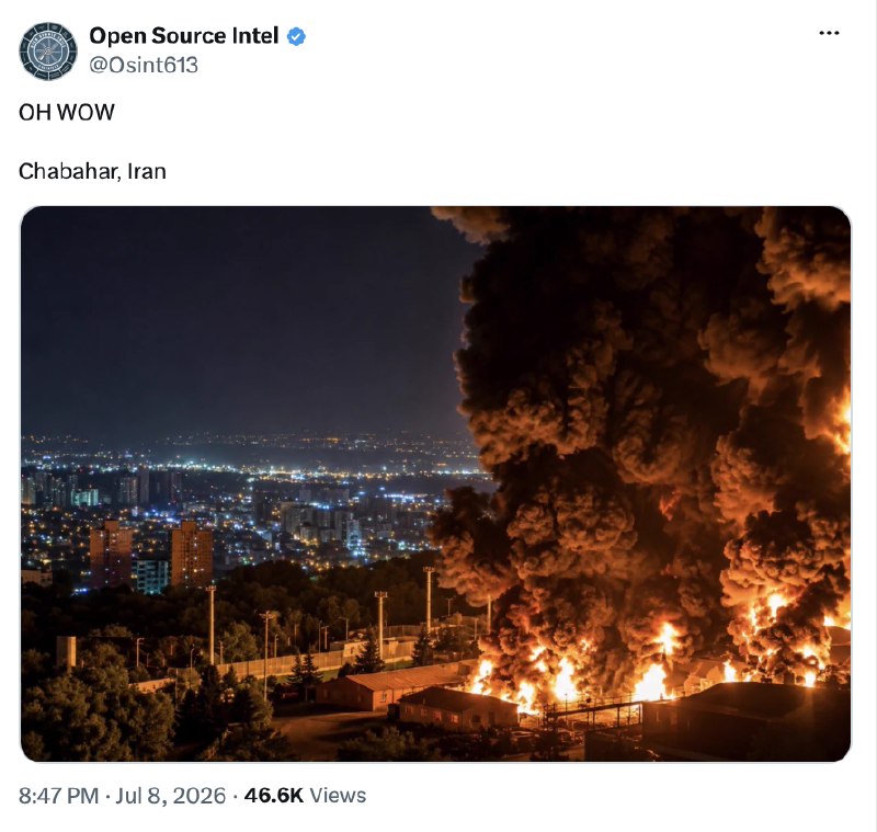 This is in retribution for yesterday’s bombing of ships by Iran. If it happens again, it will get much worse!2026-07-08 21:35 UTCLink