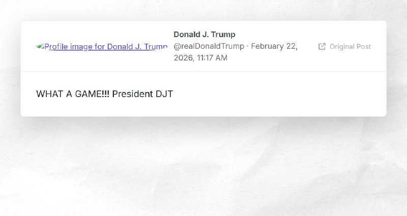 Donald J. Trump: "WHAT A GAME!!! President DJT"