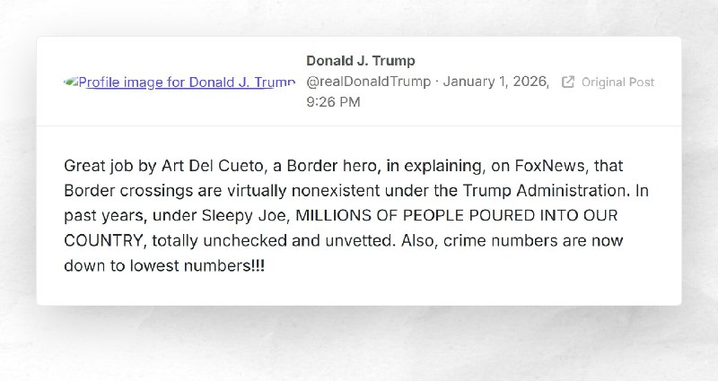 Donald J. Trump: "Great job by Art Del Cueto, a Border hero, in explaining, on FoxNews, that B...