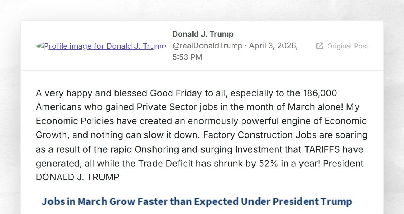Donald J. Trump: "A very happy and blessed Good Friday to all, especially to the 186,000 Ameri...