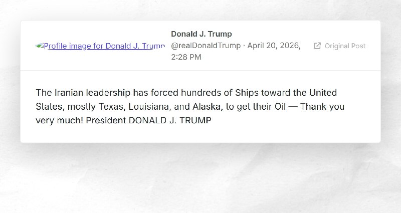 Donald J. Trump: "The Iranian leadership has forced hundreds of Ships toward the United States...