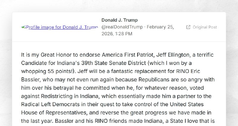 Donald J. Trump: "It is my Great Honor to endorse America First Patriot, Jeff Ellington, a ter...