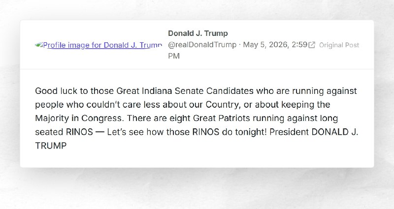 Donald J. Trump: "Good luck to those Great Indiana Senate Candidates who are running against p...